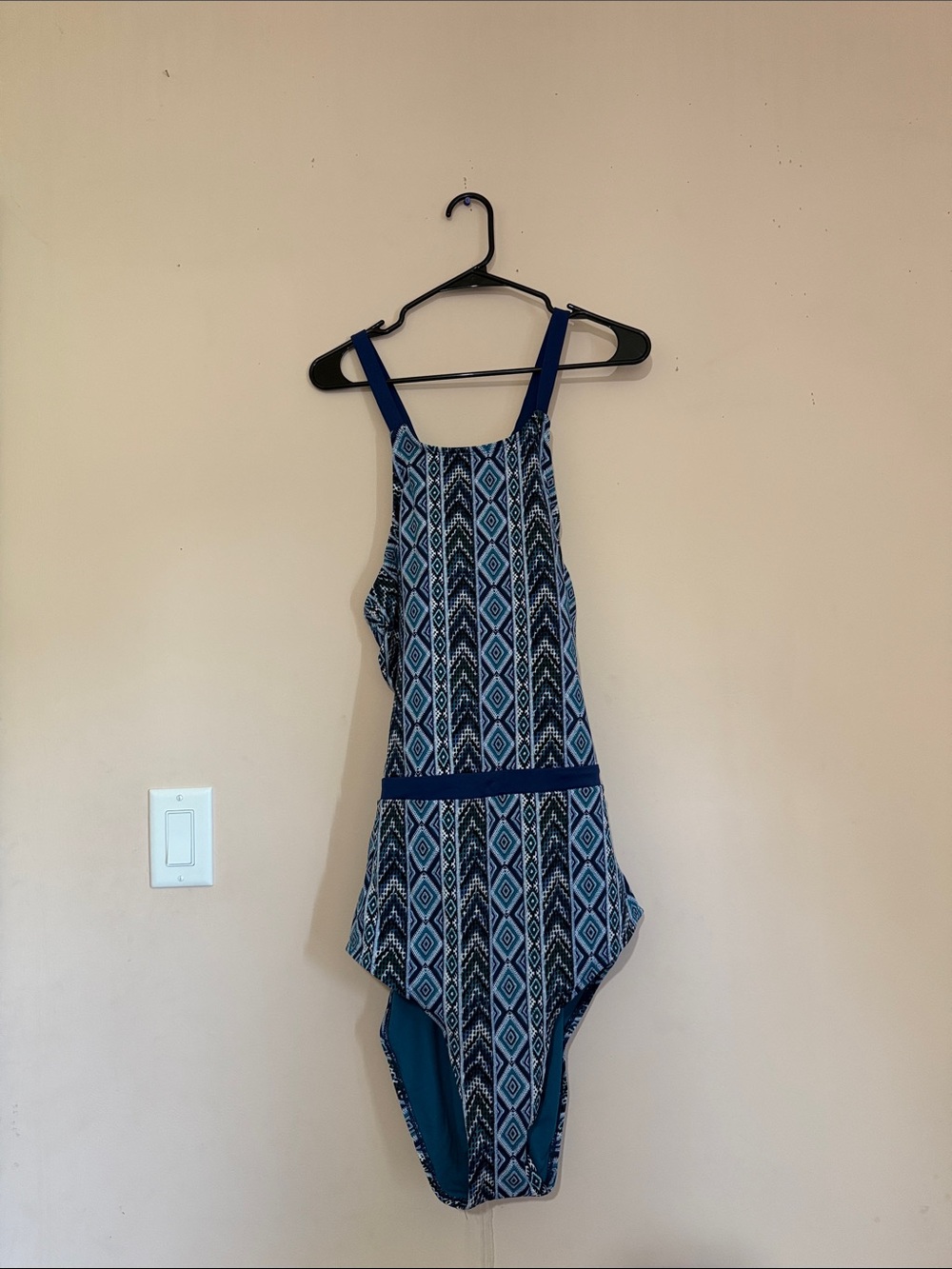 NWT Time and Tru Navy and Teal Geometric One-Piece Swimsuit